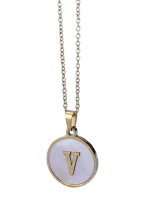Gold Pearl Initial Necklace V - Maple Row Boutique 