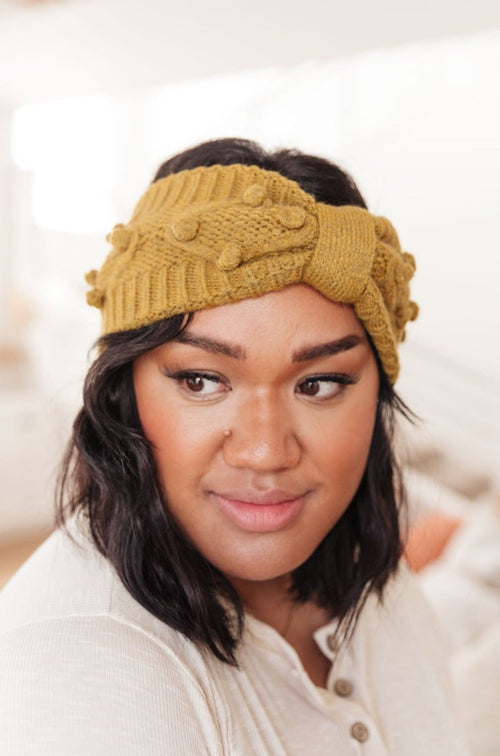 Pom Knit Head Wrap in Mustard - Maple Row Boutique 