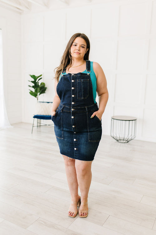 Agnes Denim Overall Dress - Maple Row Boutique 