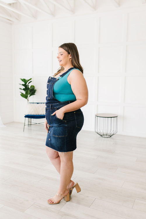 Agnes Denim Overall Dress - Maple Row Boutique 