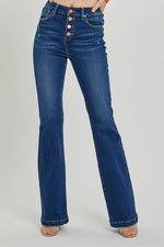 Risen High Rise Button Down Boot Cut Jeans - Maple Row Boutique 