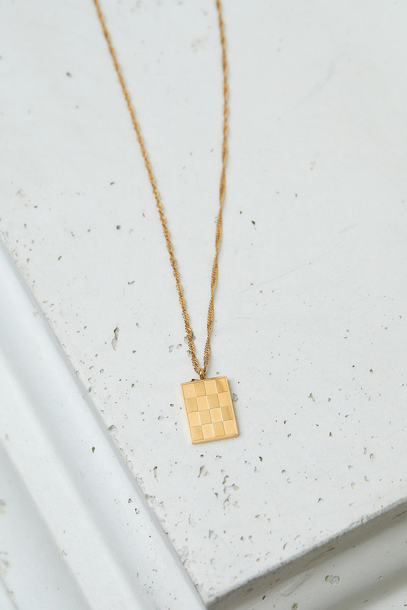 Checkered Pendant Necklace - Maple Row Boutique 