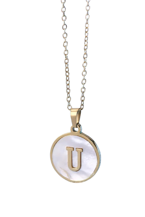 Gold Pearl Initial Necklace U - Maple Row Boutique 