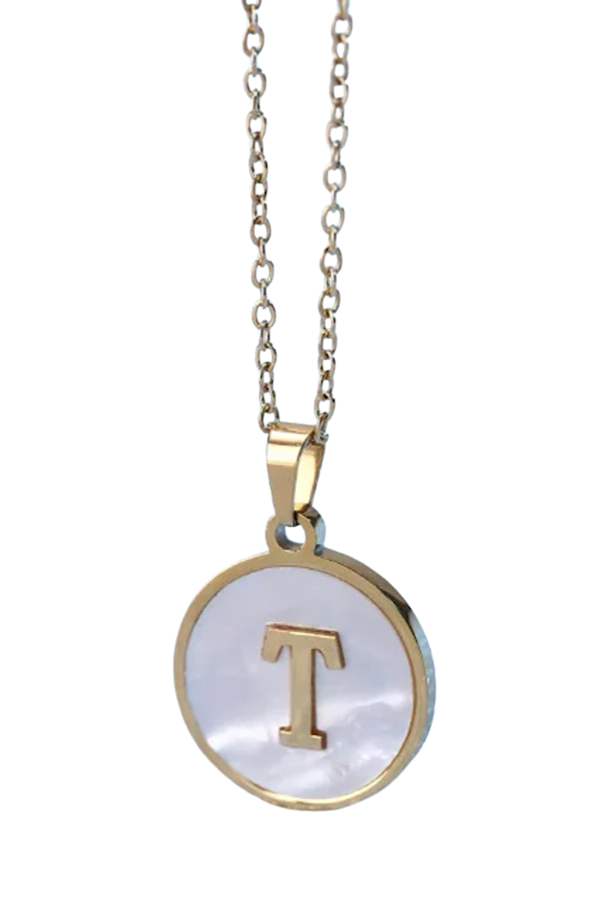 Gold Pearl Initial Necklace T - Maple Row Boutique 
