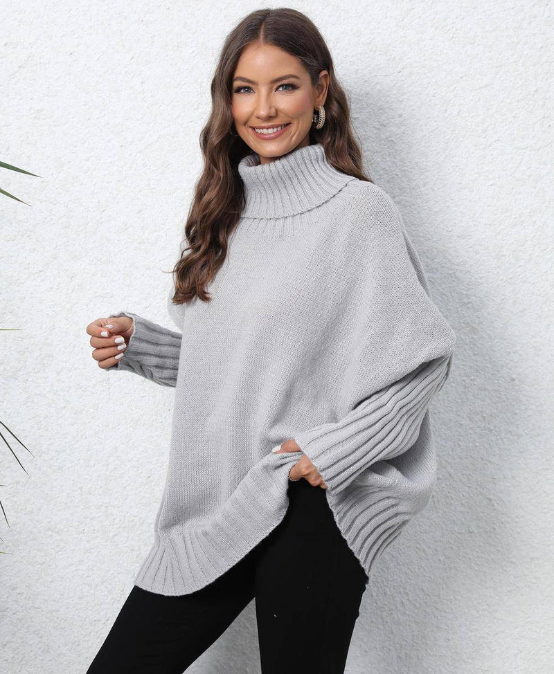 Solid Turtleneck Batwing Sleeve Sweater - Maple Row Boutique 