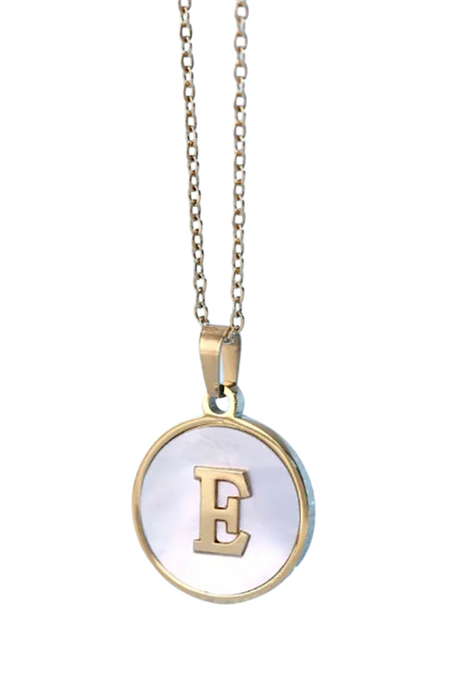 Gold Pearl Initial Necklace E - Maple Row Boutique 