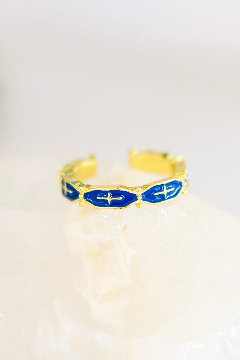 Mariana Hand Crafted Blue Cross Ring - Maple Row Boutique 