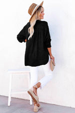 Crinkle Textured Loose Henley Top - Maple Row Boutique 