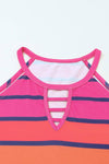 Multicolor Hollowed Out Striped Tank Top - Maple Row Boutique 
