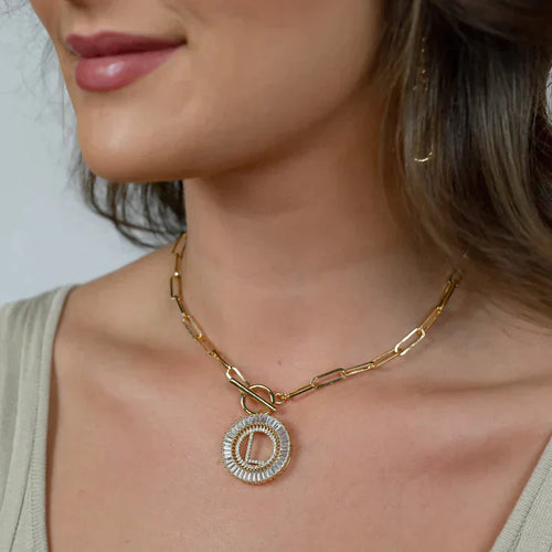 PREORDER: Paperclip Chain Radiant Initial Necklace - Maple Row Boutique 