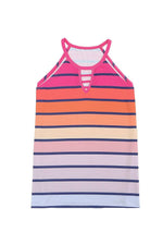 Multicolor Hollowed Out Striped Tank Top - Maple Row Boutique 