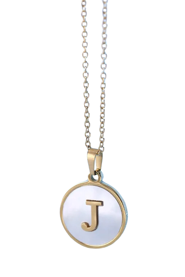 Gold Pearl Initial Necklace J - Maple Row Boutique 