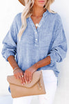 Crinkle Textured Loose Henley Top - Maple Row Boutique 