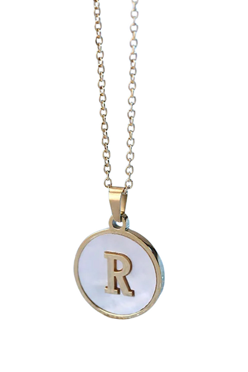 Gold Pearl Initial Necklace R - Maple Row Boutique 