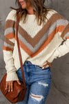 Chevron Striped Drop Shoulder Sweater - Maple Row Boutique 