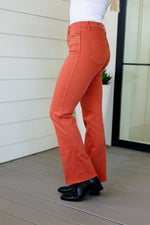 Autumn Mid Rise Slim Bootcut Jeans in Terracotta - Maple Row Boutique 
