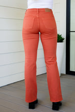 Autumn Mid Rise Slim Bootcut Jeans in Terracotta - Maple Row Boutique 