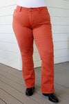 Autumn Mid Rise Slim Bootcut Jeans in Terracotta - Maple Row Boutique 