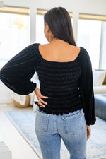 Believe In Miracles Smocked Velvet Top In Black - Maple Row Boutique 
