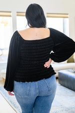 Believe In Miracles Smocked Velvet Top In Black - Maple Row Boutique 