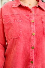 Best Day Ever Corduroy Shacket In Red - Maple Row Boutique 