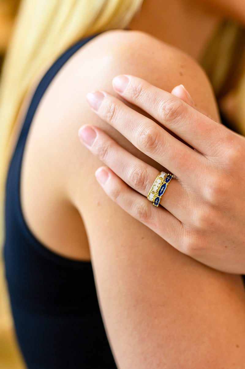 Mariana Hand Crafted Blue Cross Ring - Maple Row Boutique 