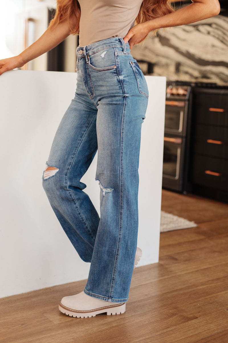 Bree High Rise Control Top Distressed Straight Jeans - Maple Row Boutique 