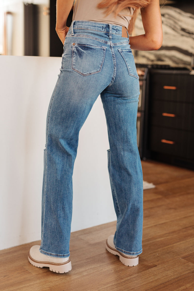Bree High Rise Control Top Distressed Straight Jeans - Maple Row Boutique 