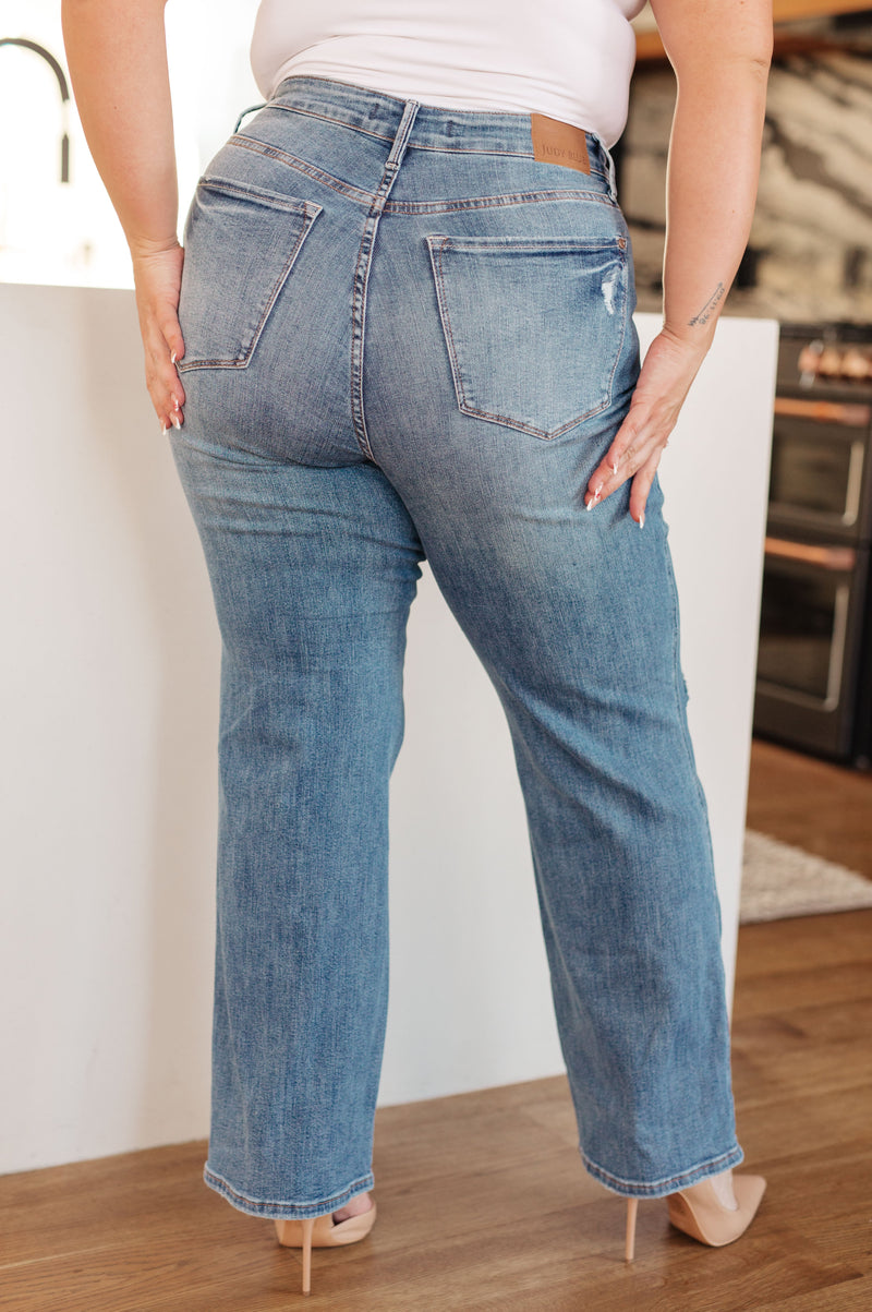 Bree High Rise Control Top Distressed Straight Jeans - Maple Row Boutique 