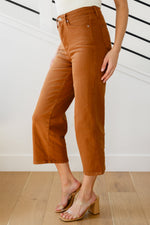 Briar High Rise Control Top Wide Leg Crop Jeans in Camel - Maple Row Boutique 