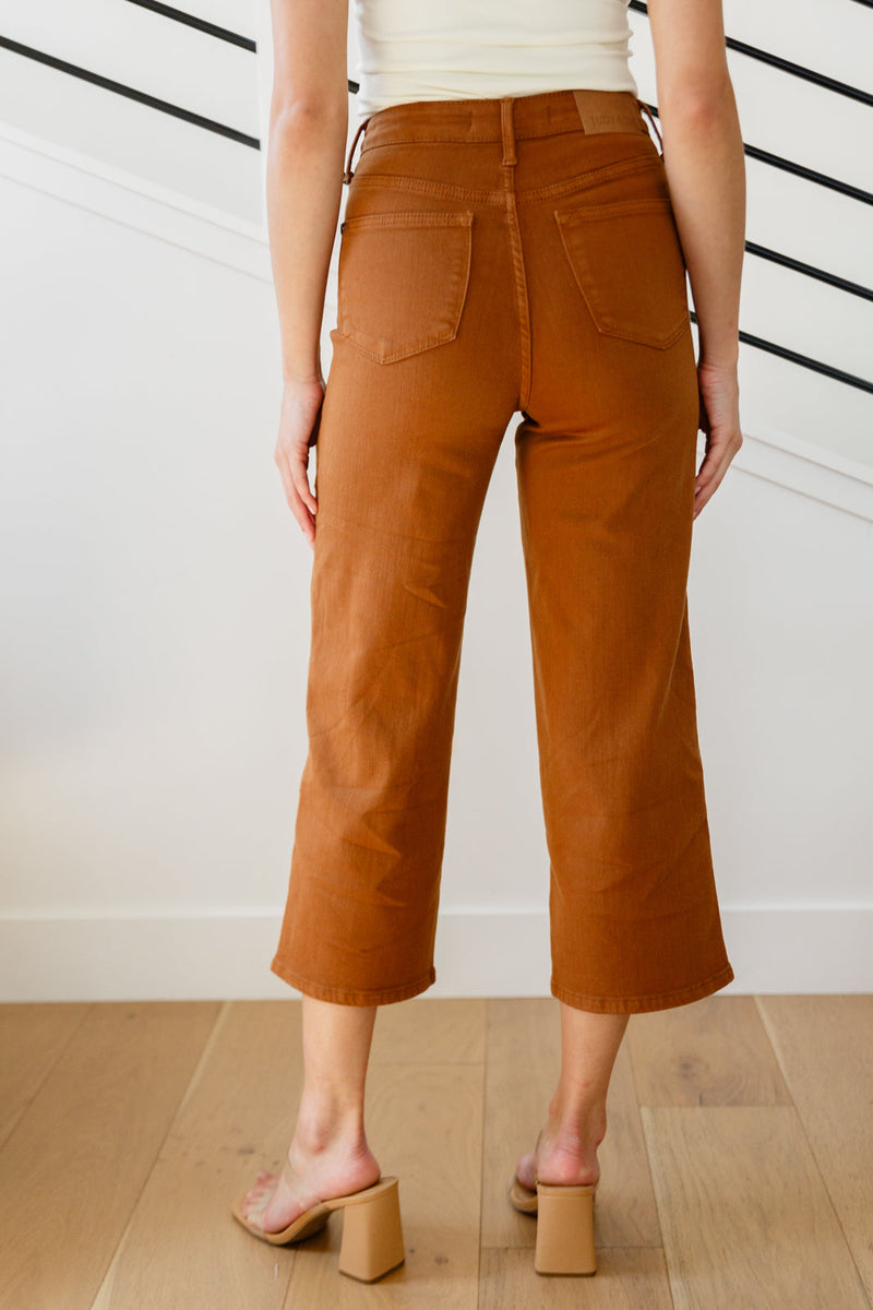 Briar High Rise Control Top Wide Leg Crop Jeans in Camel - Maple Row Boutique 