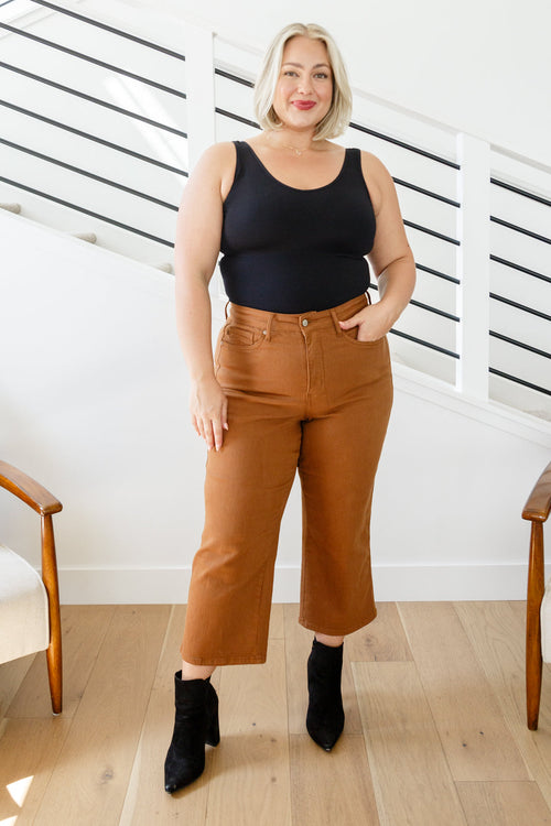 Briar High Rise Control Top Wide Leg Crop Jeans in Camel - Maple Row Boutique 