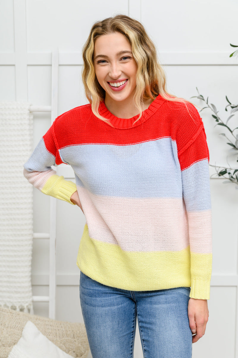 Bright Striped Knit Sweater - Maple Row Boutique 
