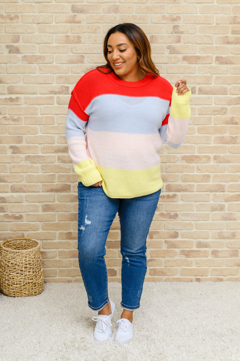 Bright Striped Knit Sweater - Maple Row Boutique 