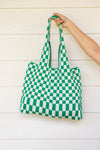 Checkerboard Lazy Wind Big Bag in Green & White - Maple Row Boutique 