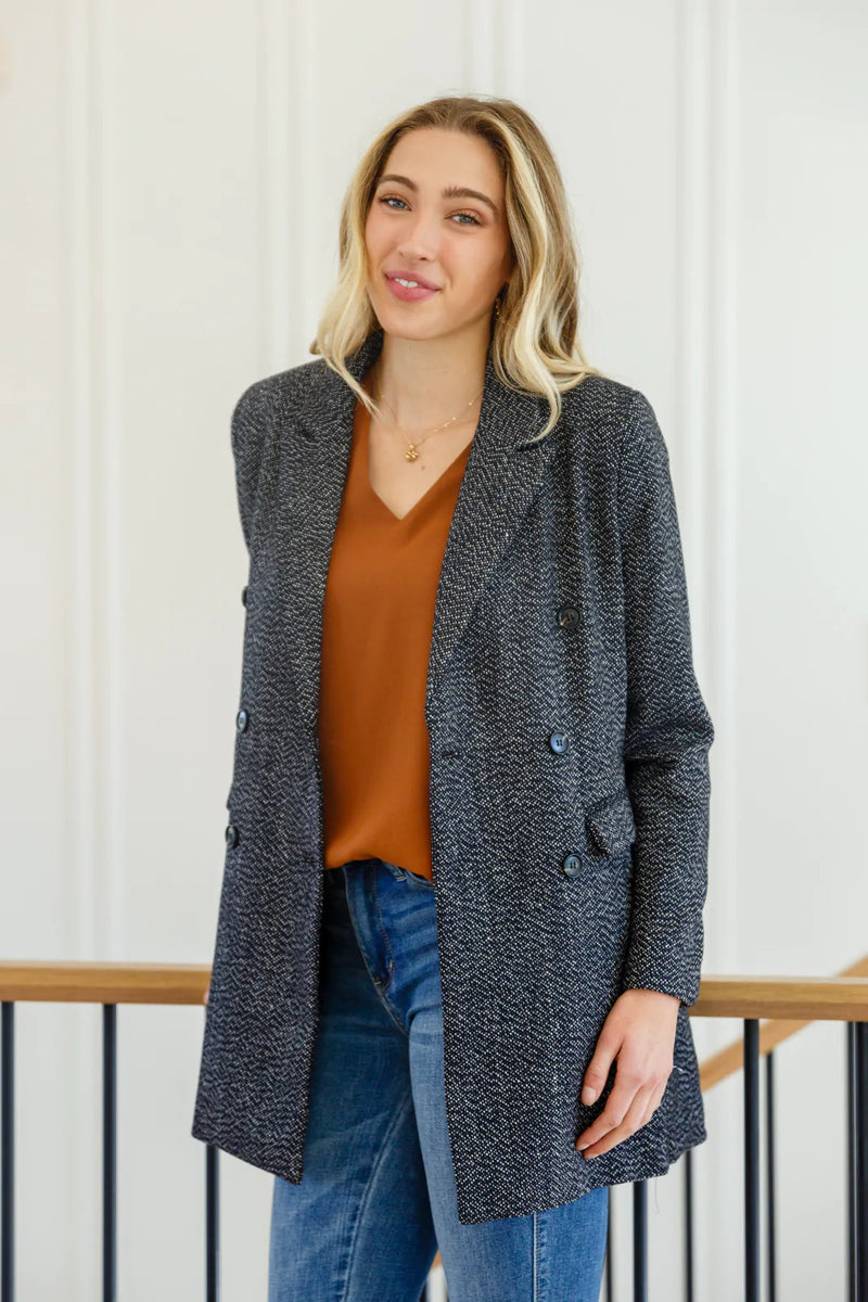 Chic Upon Arrival Button Down Blazer Jacket In Black - Maple Row Boutique 