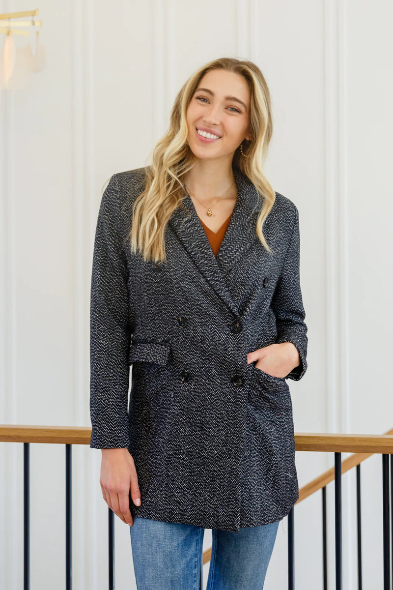 Chic Upon Arrival Button Down Blazer Jacket In Black - Maple Row Boutique 
