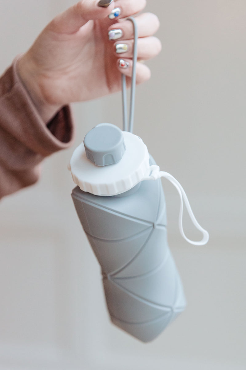 Collapsing Silicone Water Bottle in Diamond Gray - Maple Row Boutique 