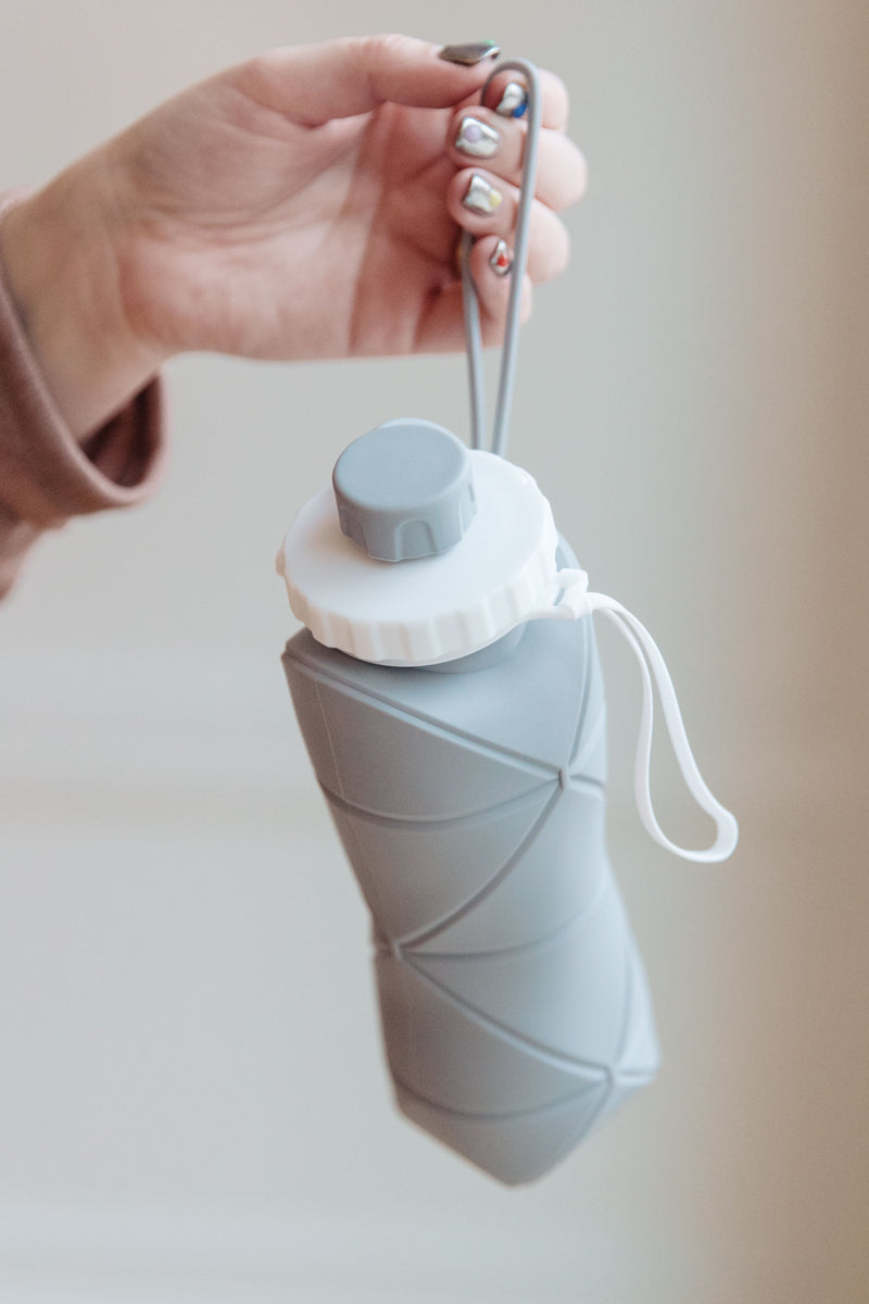 Collapsing Silicone Water Bottle in Diamond Gray - Maple Row Boutique 