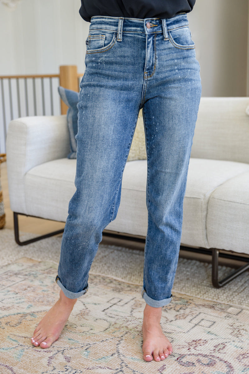 Corey Hi Rise Bleach Splash Boyfriend Jeans - Maple Row Boutique 