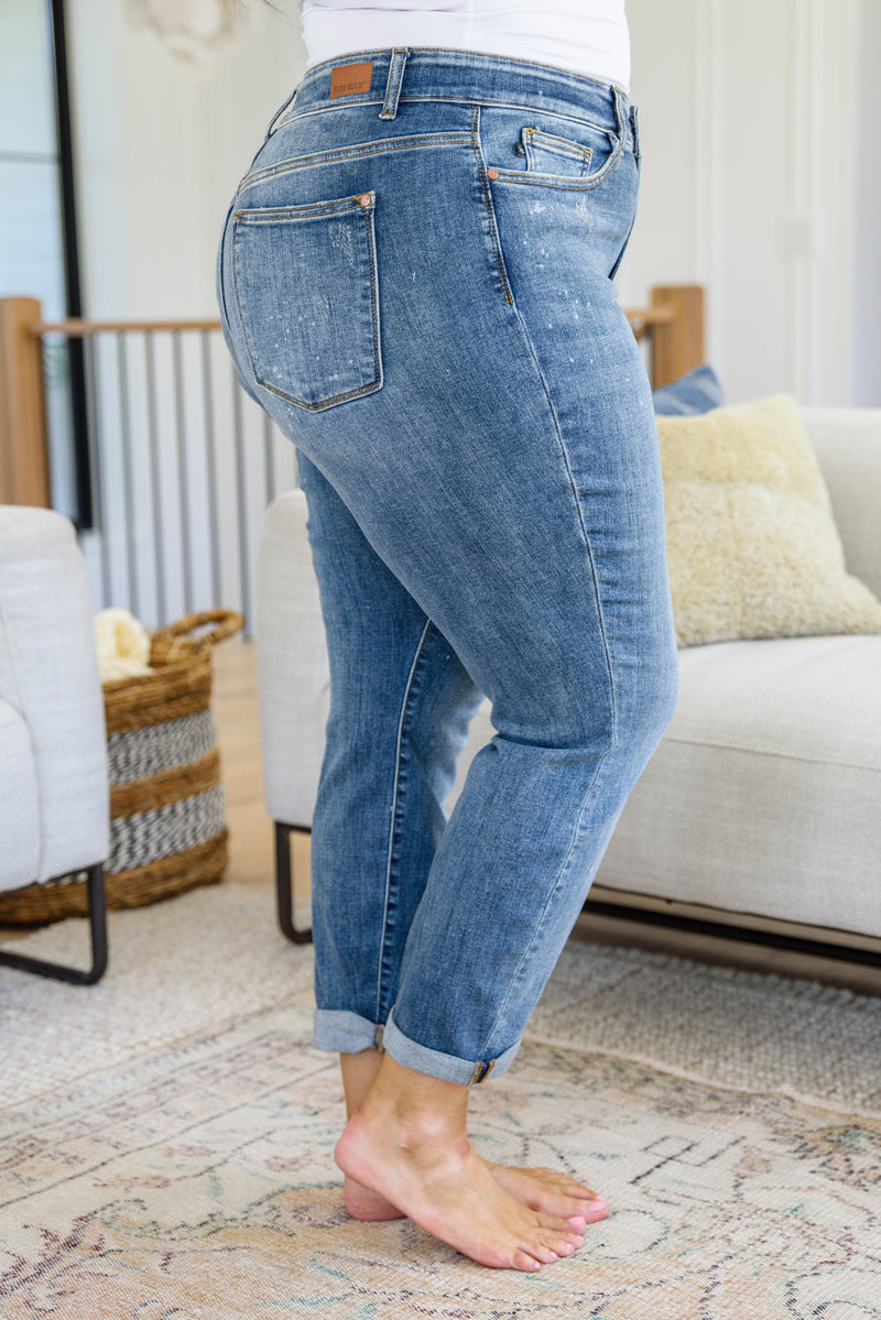 Corey Hi Rise Bleach Splash Boyfriend Jeans - Maple Row Boutique 