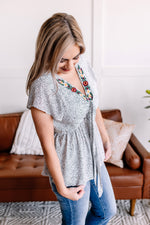 Take The Plunge Embroidered Micro Dot Blouse - Maple Row Boutique 