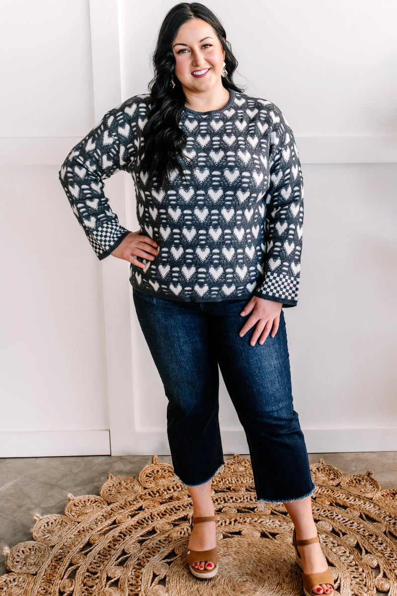 Knit Sweater In Blue Hearts - Maple Row Boutique 