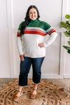 Striped Mock Neck Sweater in Cream, Green, Purple & Rust - Maple Row Boutique 