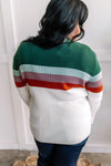 Striped Mock Neck Sweater in Cream, Green, Purple & Rust - Maple Row Boutique 