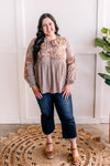 Savanna Jane Mocha Floral Embroidered Blouse - Maple Row Boutique 