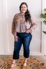 Savanna Jane Mocha Floral Embroidered Blouse - Maple Row Boutique 