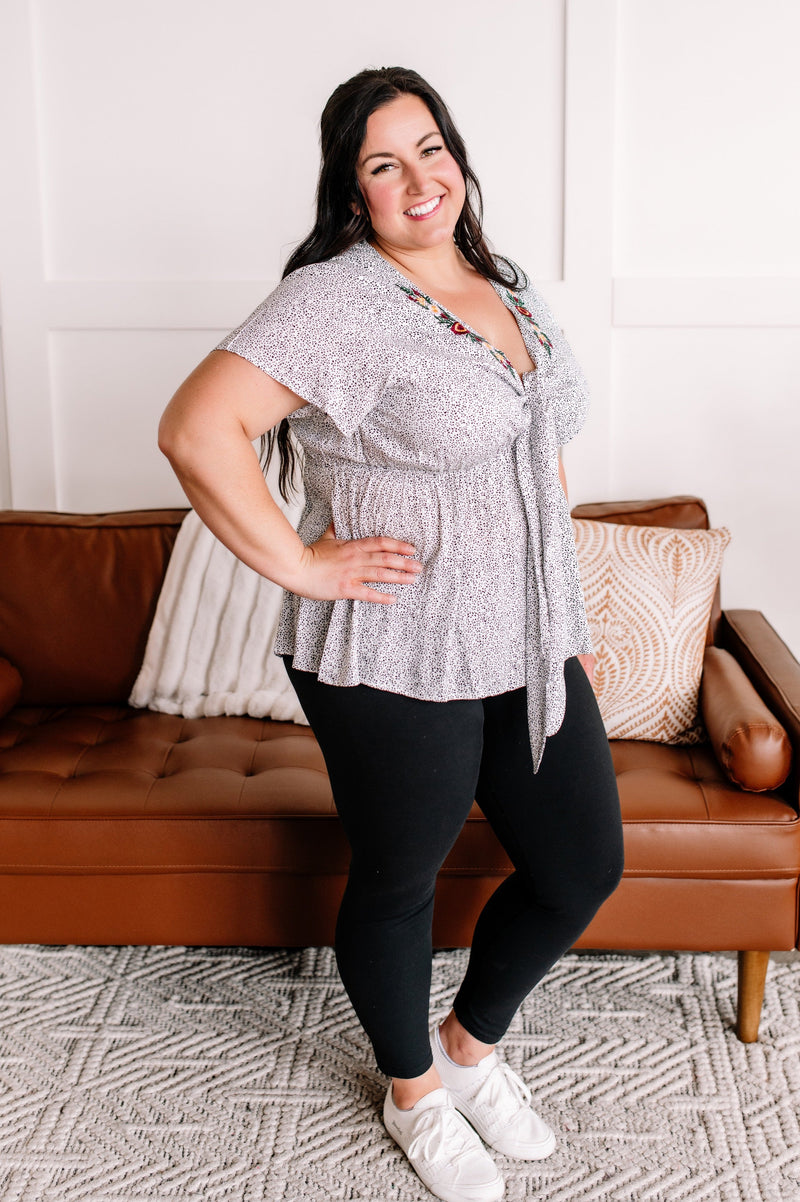 Take The Plunge Embroidered Micro Dot Blouse - Maple Row Boutique 