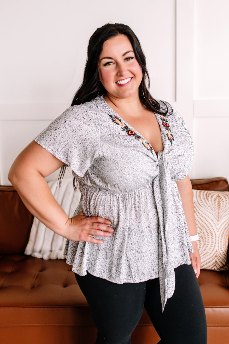 Take The Plunge Embroidered Micro Dot Blouse - Maple Row Boutique 