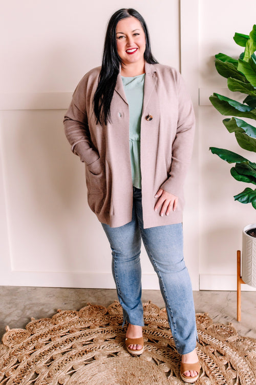 Taupe Button Boyfriend Cardigan - Maple Row Boutique 